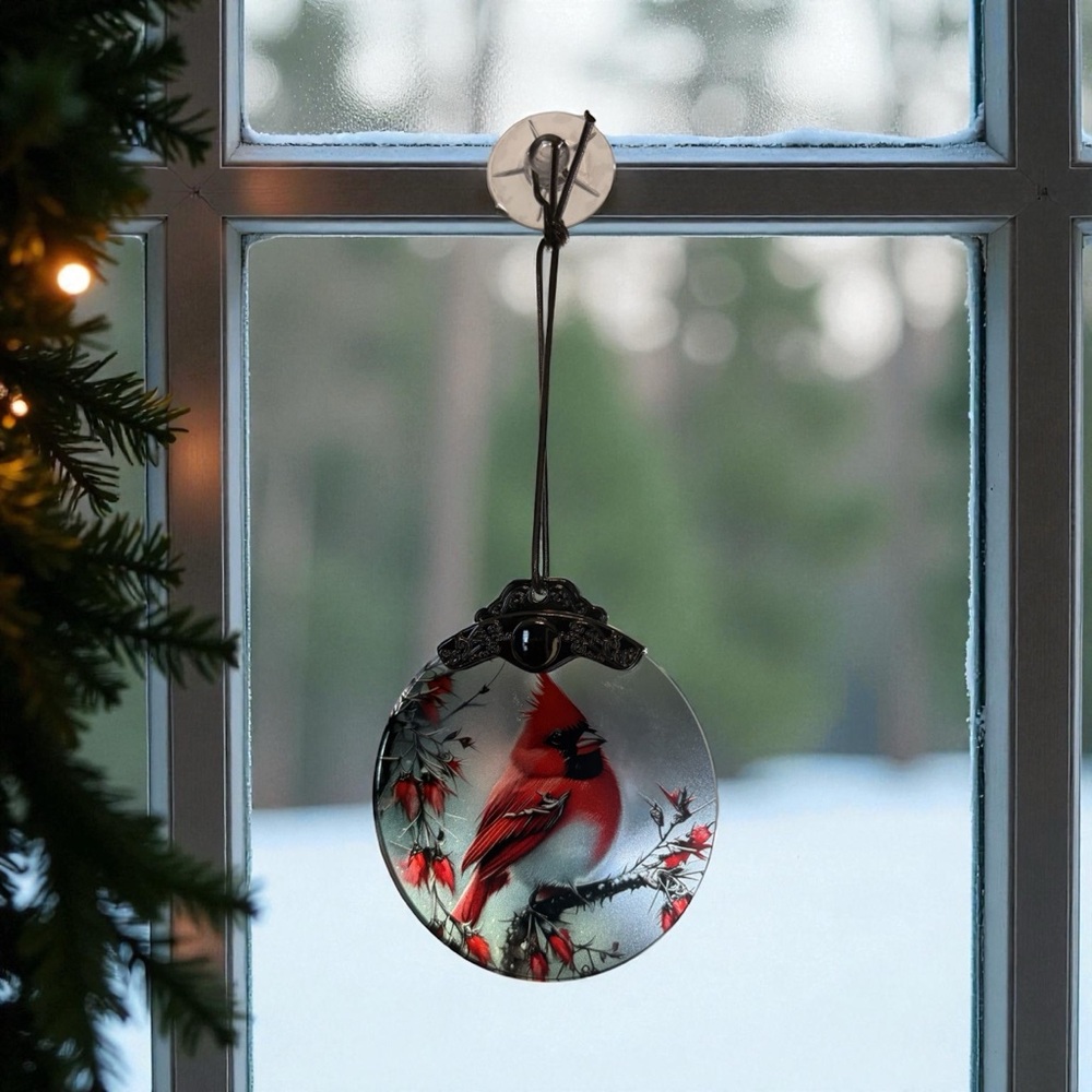 Festive Red Cardinal Glass Ornament